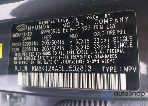 2020 Hyundai Kona Se из США, поврежденный, VIN KM8K12AA5LU502813